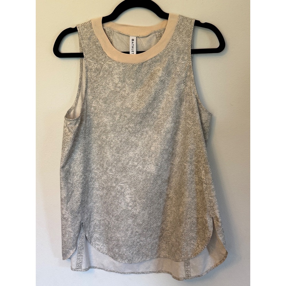 Athleta Womens Grey White Abstract Print Active Tank Top Medium Ribbed Neck - Picture 2 of 5